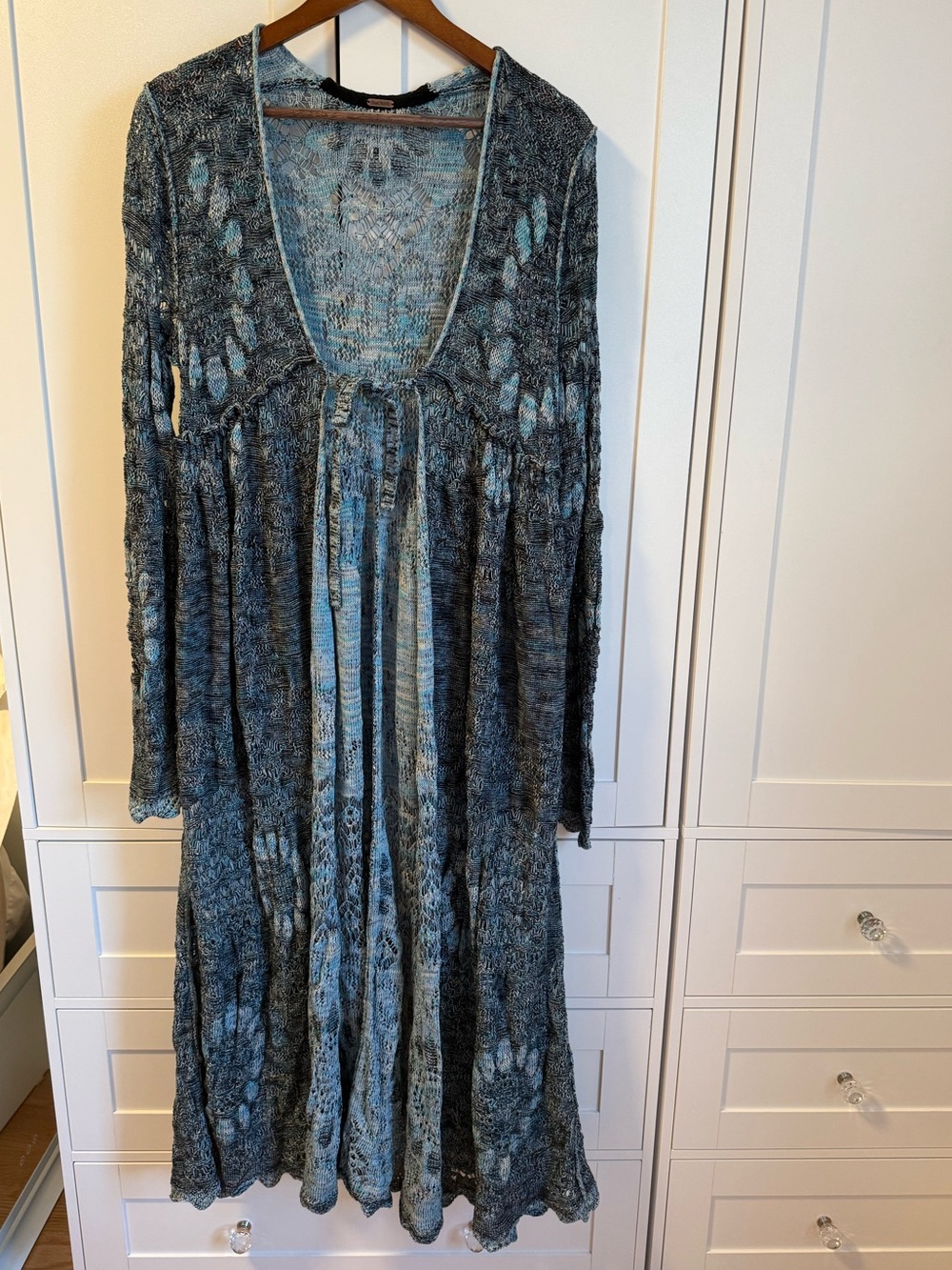 Free People Teal and Charcoal Open-Knit Maxi Dress